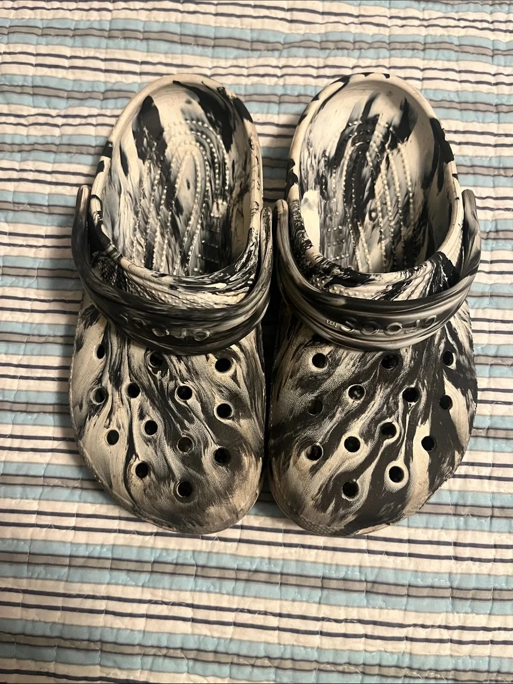 CROCS Kids Black and White Marble Slip-On Clogs